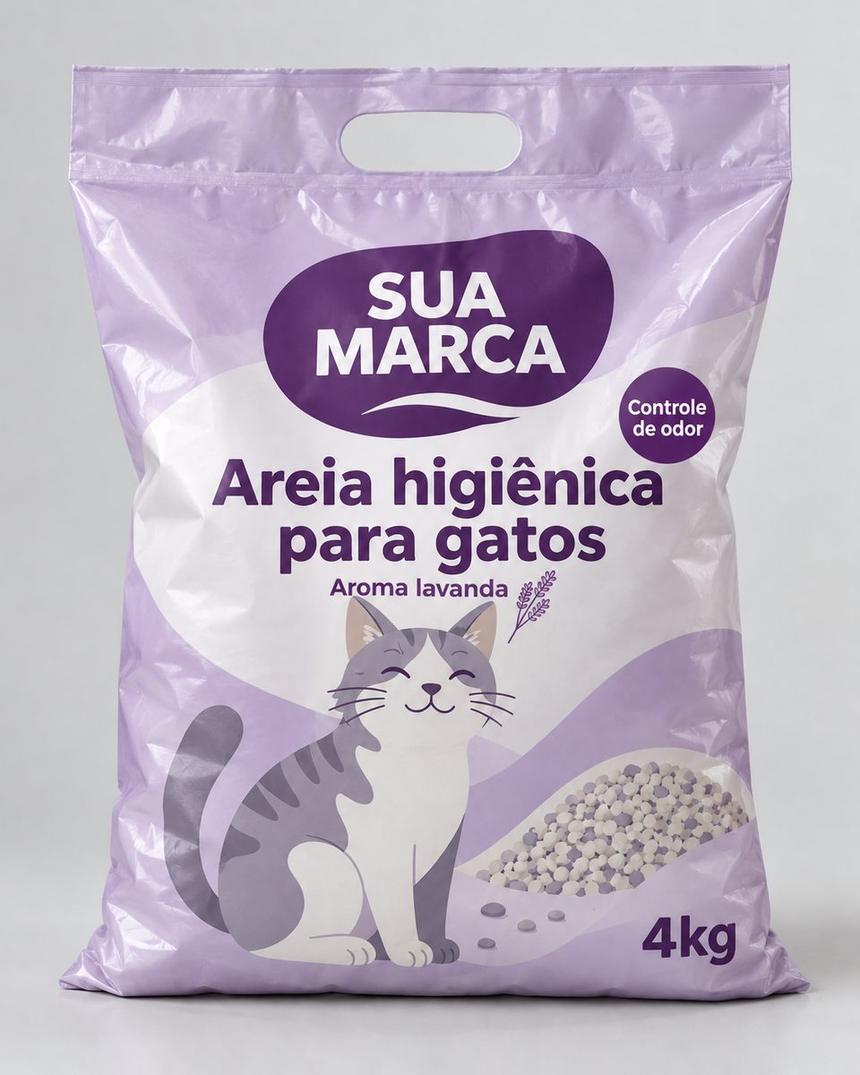 Embalagem de areia higiênica para gatos, arte demonstrativa