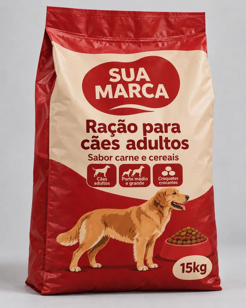 Saco de ração para cães de 15 kg, arte demonstrativa