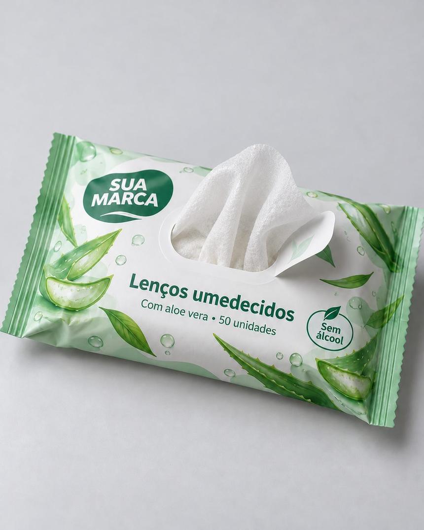 Pacote de lenços umedecidos, arte demonstrativa