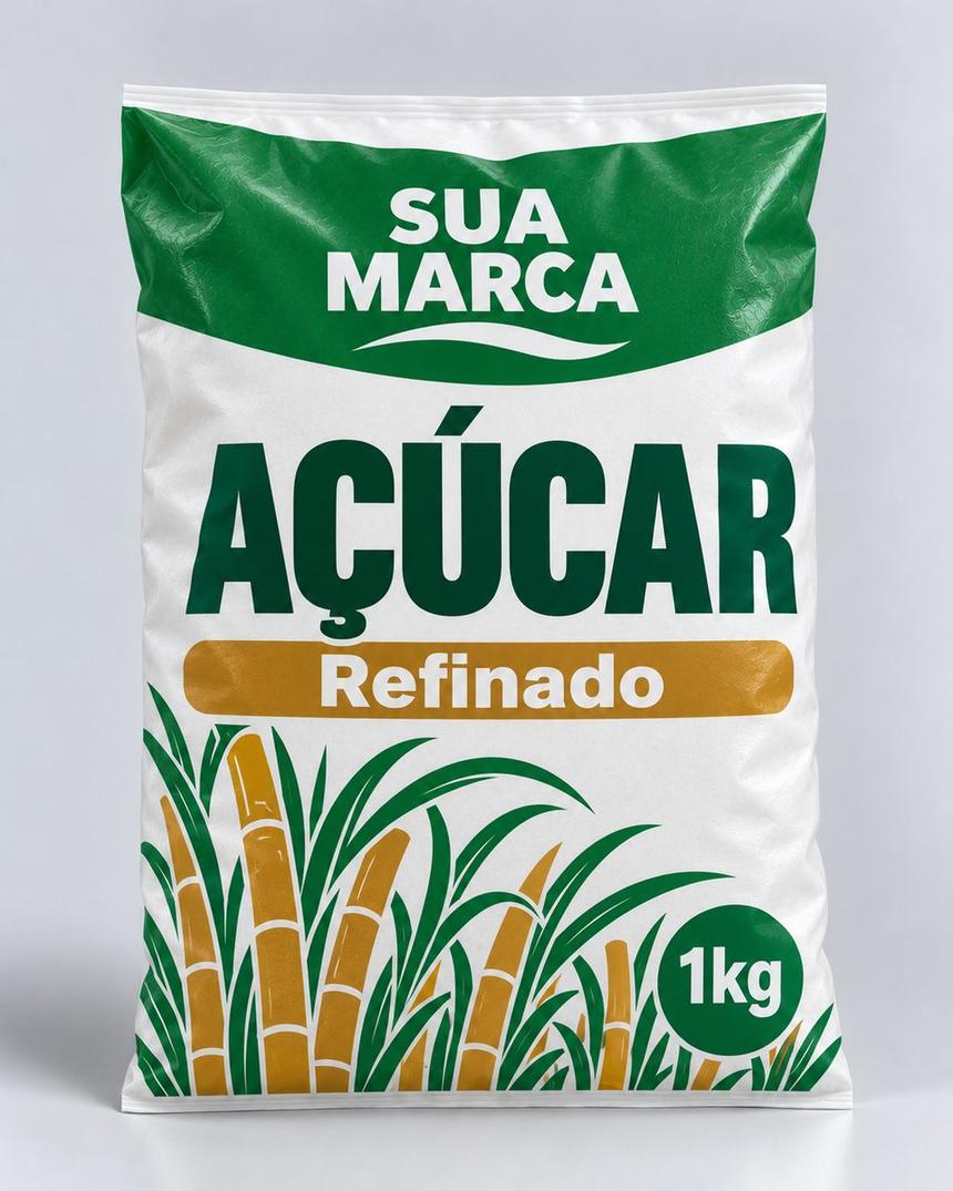 Pacote de açúcar refinado, arte demonstrativa
