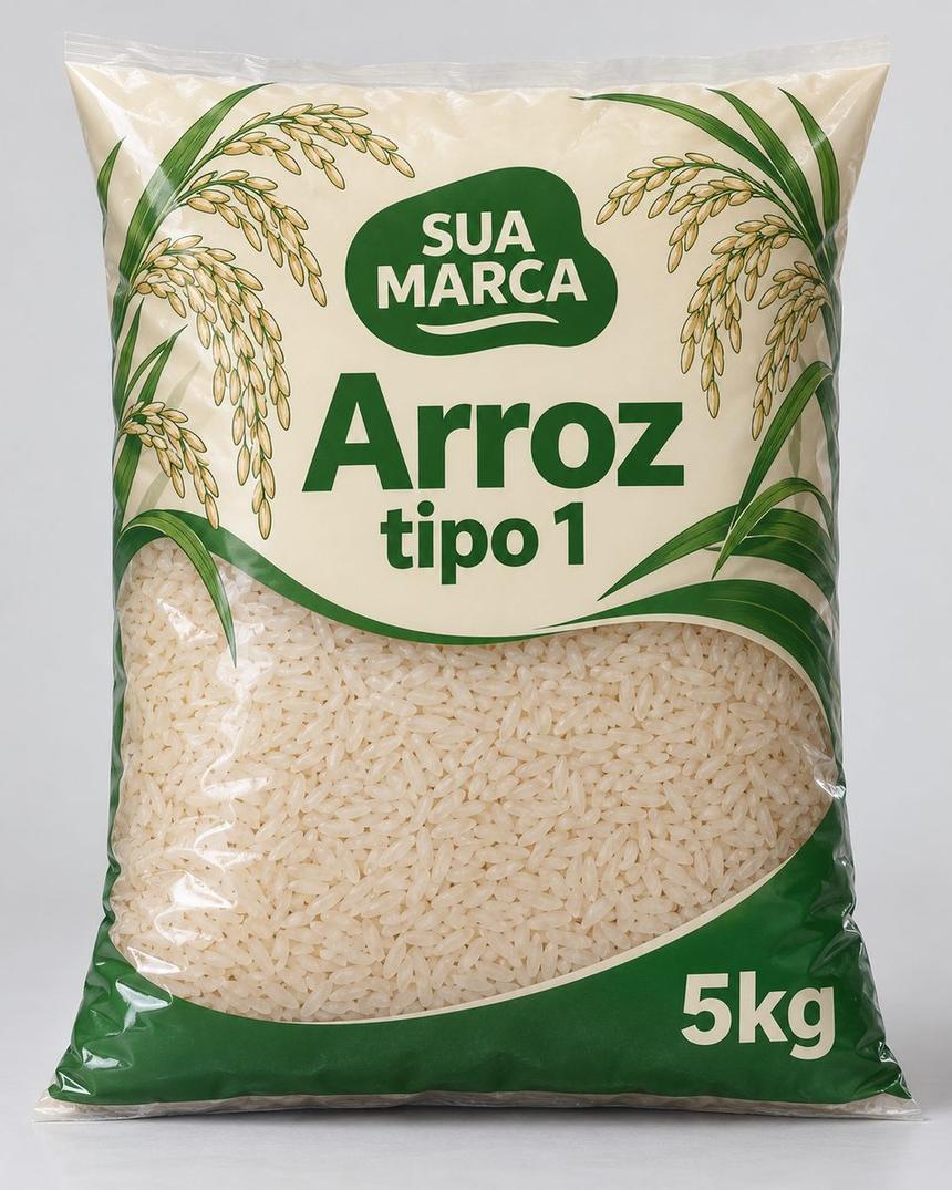 Pacote de arroz de 5 kg, arte demonstrativa