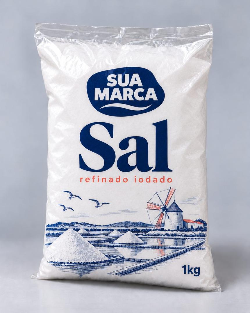 Pacote de sal refinado, arte demonstrativa