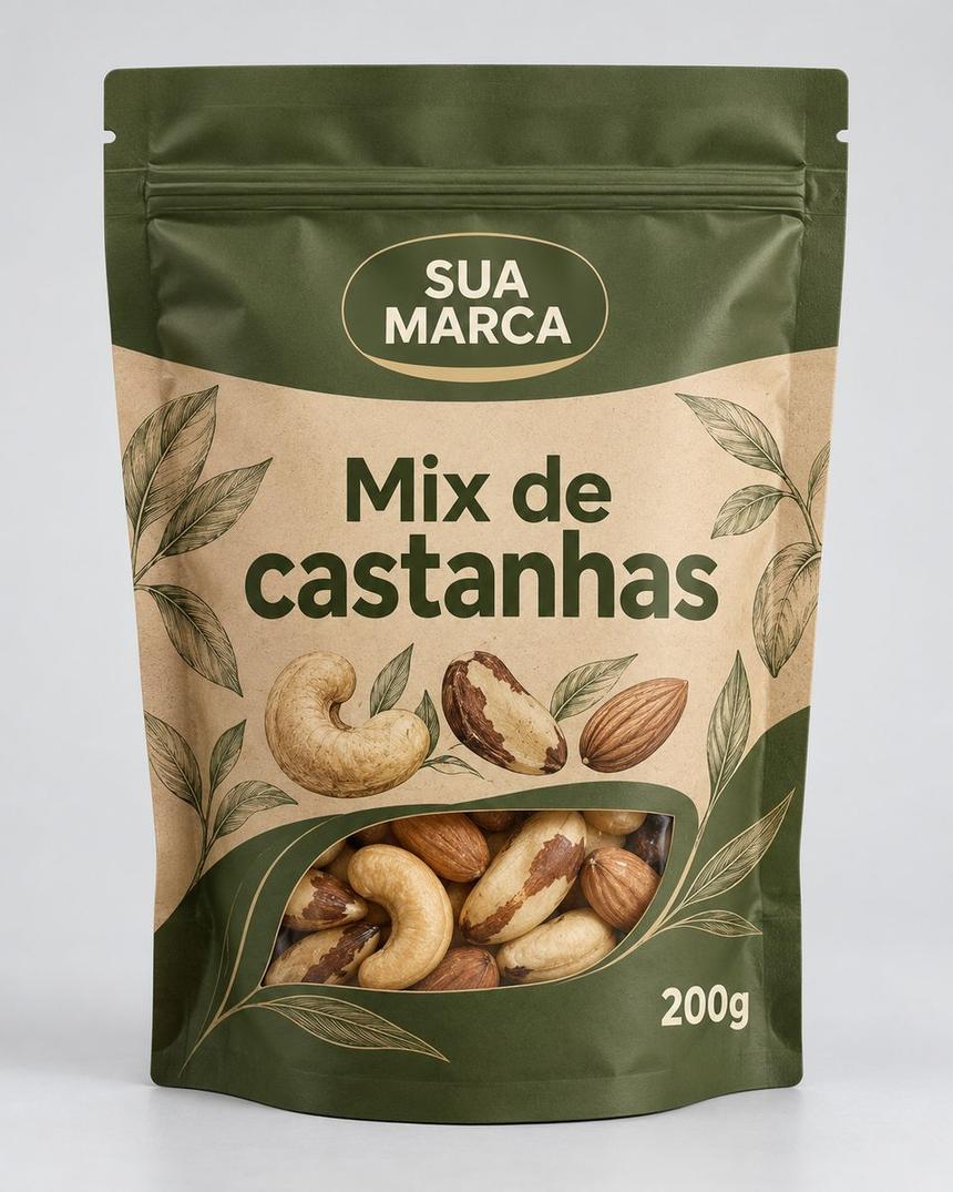 Pouch de mix de castanhas, arte demonstrativa