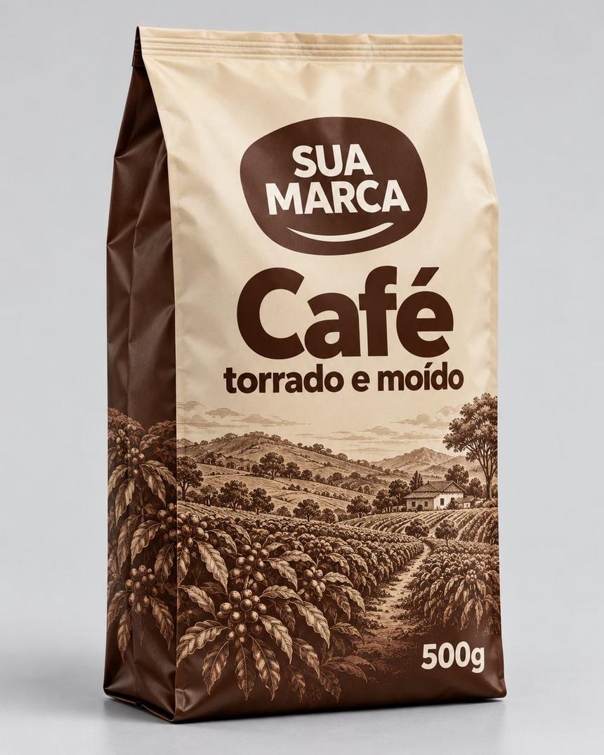 Embalagem sanfonada de café, arte demonstrativa