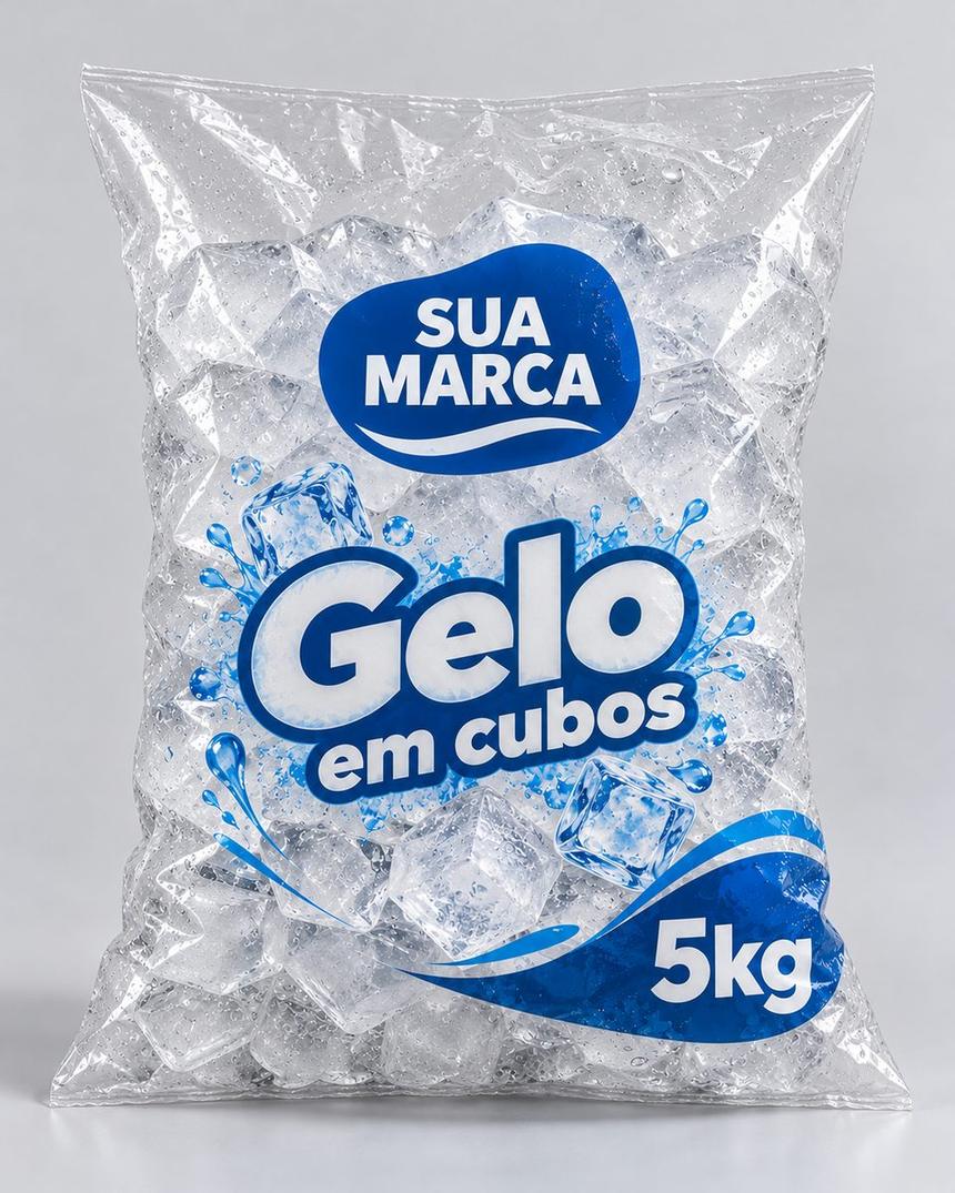 Saco de gelo em cubos de 5 kg, arte demonstrativa