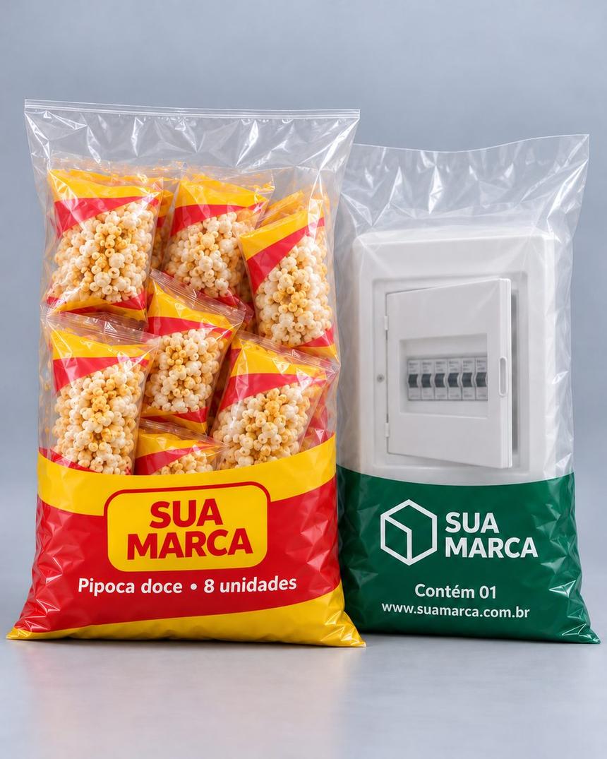 Saco coletivo impresso de pipoca e saco de proteção, arte demonstrativa