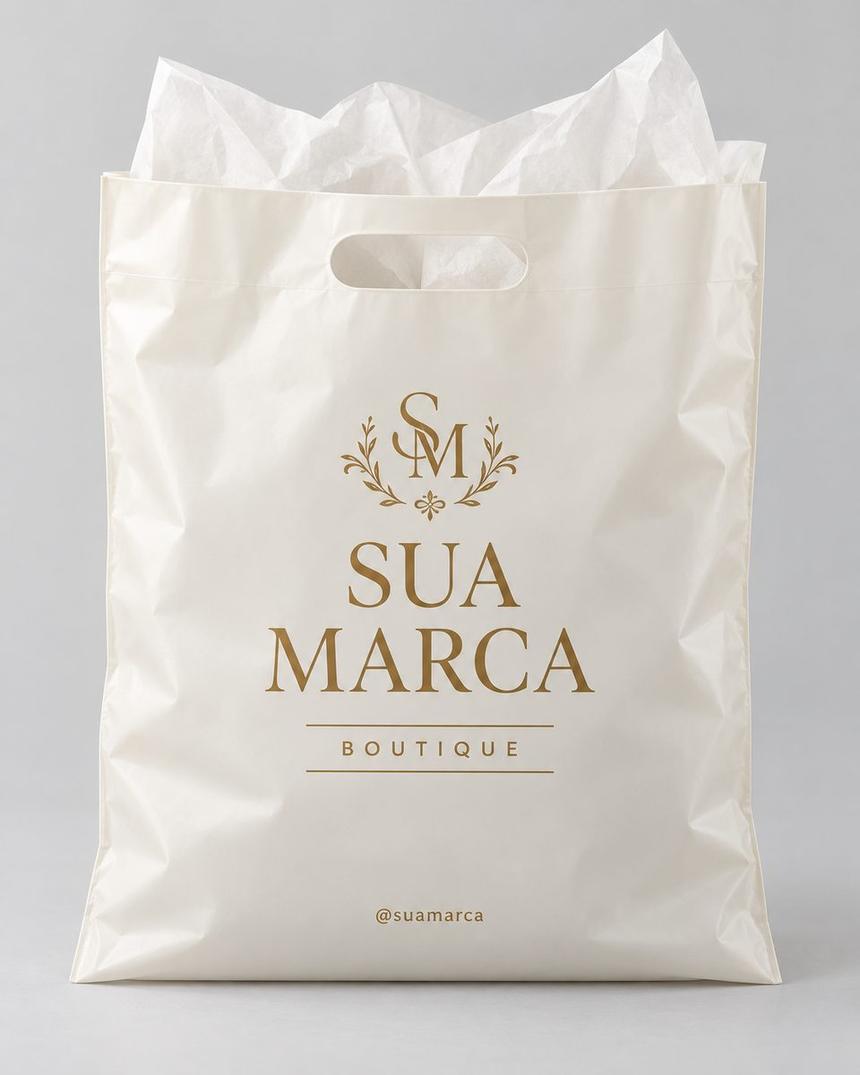 Sacola alça vazada personalizada para boutique, off-white