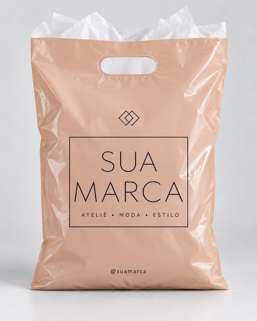 Sacola alça vazada personalizada para loja de moda, nude