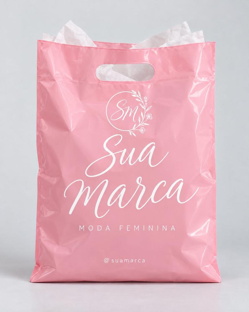 Sacola alça vazada personalizada para loja de moda, rosa